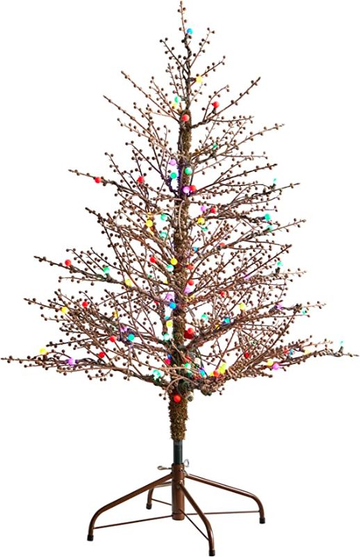 Photo 1 of 4ft. Frosted Berry Twig Artificial Christmas Tree with 100 Multicolored Gum Ball LED Lights and 240 Bendable Branches
