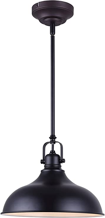 Photo 1 of (STOCK PIC INACCURATELY REFLECTS ACTUAL PRODUCT) CANARM Sussex Integrated LED 1 Light Pendant with Metal Shade, Black
