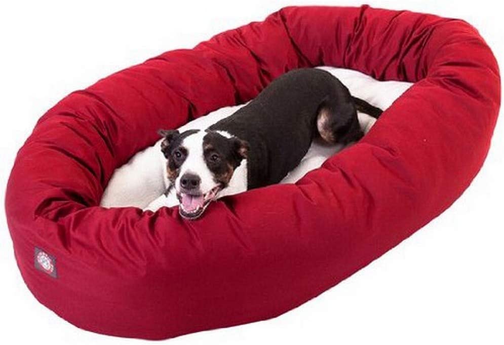 Photo 1 of 40 inch Red & Sherpa Bagel Dog Bed By Majestic Pet Products
