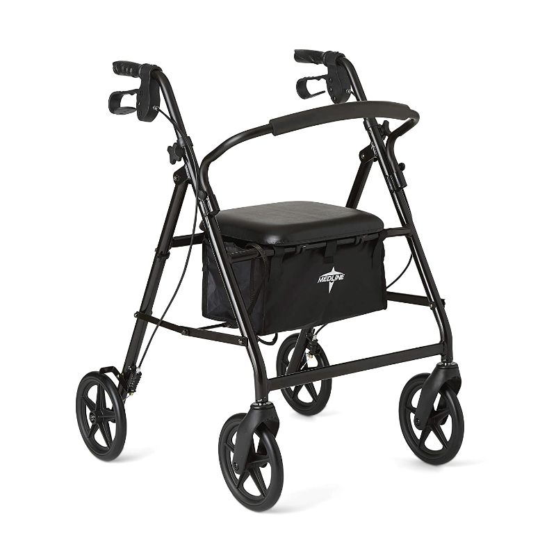 Photo 1 of ***PARTS ONLY***Medline Standard Steel Folding Rollator Walker with 8" Wheels, Black
