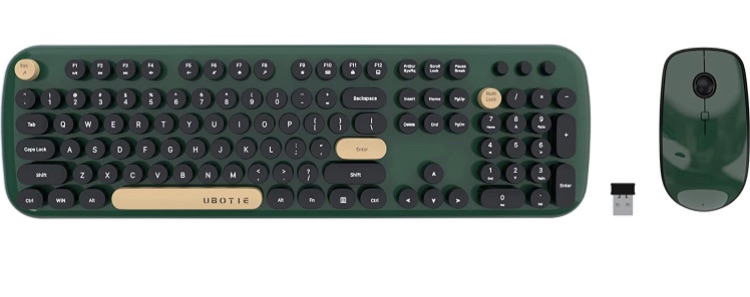 Photo 1 of Colorful Wireless Computer Keyboards Mouse Combos, UBOTIE Polychrome Round Keycaps Retro PC Keyboards 2.4GHz Radio Frequency Connection with Optical Mouse(Green-Black)