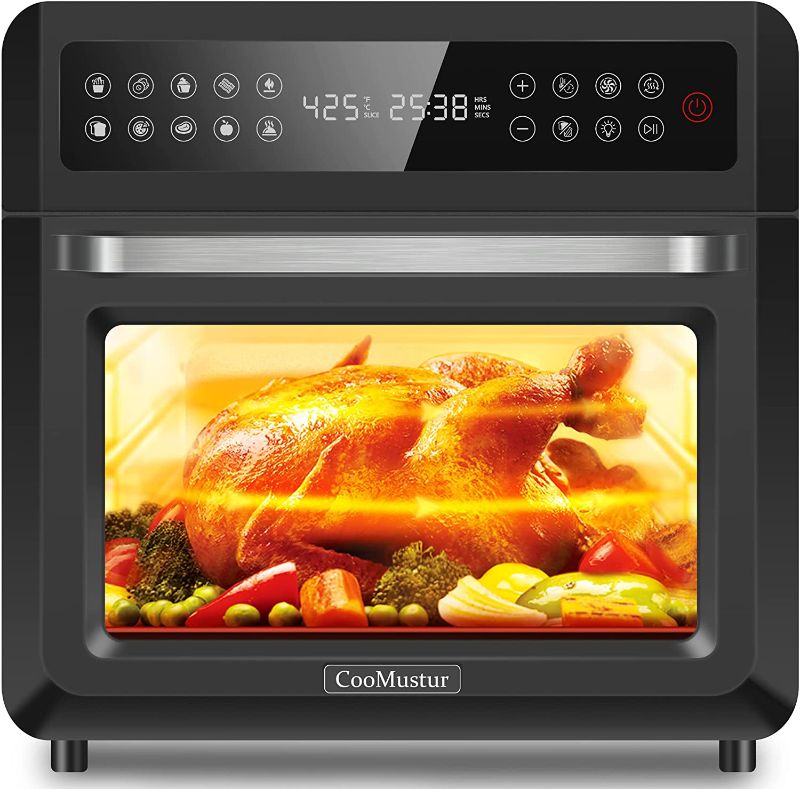 Photo 1 of 10-in-1 Air Fryer Oven, 20QT Toaster Oven Air Fryer Combo, Digital LCD Touch Screen, 6-Slice Toast, Air Fry, Roast, Bake, Dehydrates, Reheat, Oil-Free Black Stainless Steel with 7 Accessories
