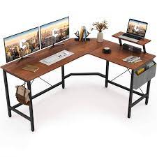 Photo 1 of Cubiker Modern L-Shaped Computer Office Desk, Corner Gaming Desk with Monitor Stand, Home Office Study Writing Table Workstation for Small Spaces
