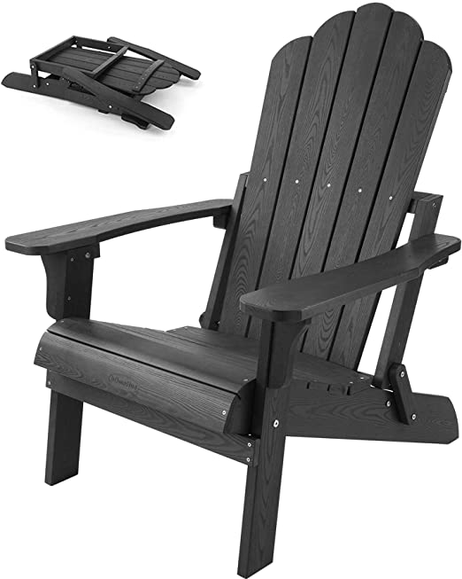 Photo 1 of Folding Adirondack Chairs, Outdoor Plastic Weather Resistant Chair, Imitation Wood Stripes, Easy to Fold Move & Maintain, Patio Chair for Backyard Deck, Garden & Lawn Porch (Black)
