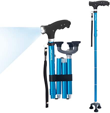 Photo 1 of (MISSING BASE) BeneCane Travel Adjustable Folding Canes and Walking Sticks for Men and Women - Led Light and Easy Grip Handle for Arthritis Seniors
