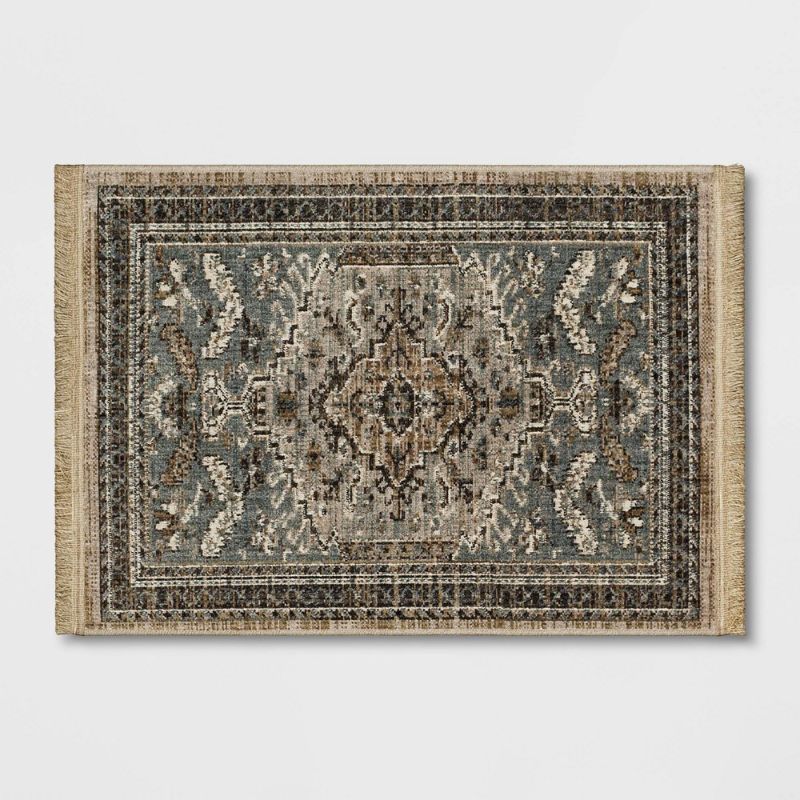 Photo 1 of 2'5x3'8 Floral Woven Rug Gray - Threshold
