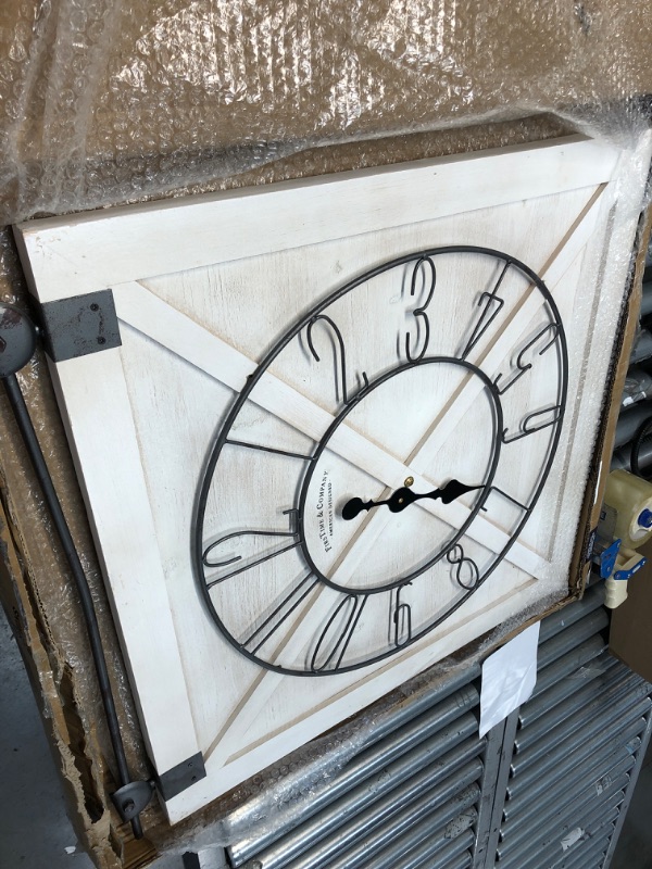 Photo 2 of (BENT METAL TOPS) FirsTime & Co.® Farmstead Barn Door Wall Clock, Whitewash/Metallic Gray/Black