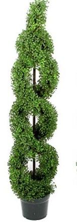 Photo 1 of Admired By Nature Plastic Pot 5' Artificial Boxwood Leave Double Spiral Topiary Plant Tree