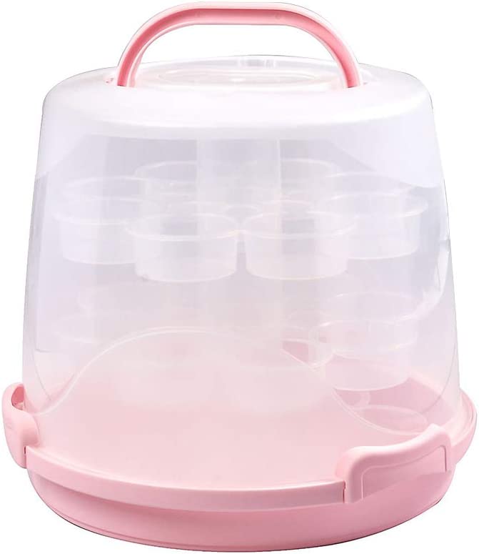 Photo 1 of 3-Tier Cake Carrier 24-Cupcake Holder with Locking Lid and Handle Potable Muffin Container Pie Cookies Organizer Box (Pink)
