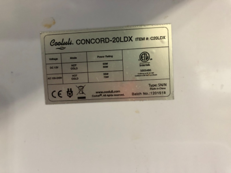 Photo 4 of ***PARTS ONLY*** Cooluli Concord-20LDX Compact Thermoelectric Cooler and Warmer Mini Fridge
