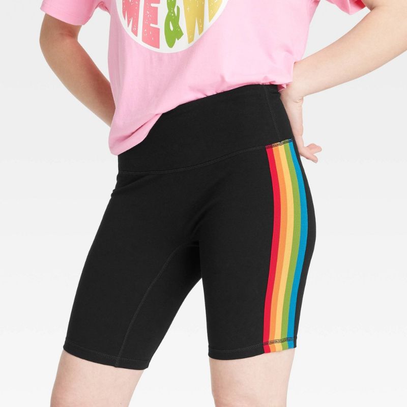 Photo 1 of XL -Pride Adult Biker Shorts - Rainbow Striped
