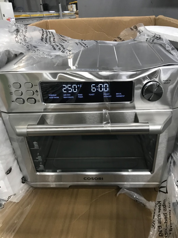 Photo 4 of ***DAMAGED******COSORI Air Fryer Toaster Oven Combo, 12-in-1 Convection Ovens Countertop, Stainless Steel, Smart, 6-Slice Toast, 12-inch Pizza, with Bake, Roast, Broil, 75 Recipes&Accessories Tray, Basket, 26.4QT 25L+Air fryer stainless steel