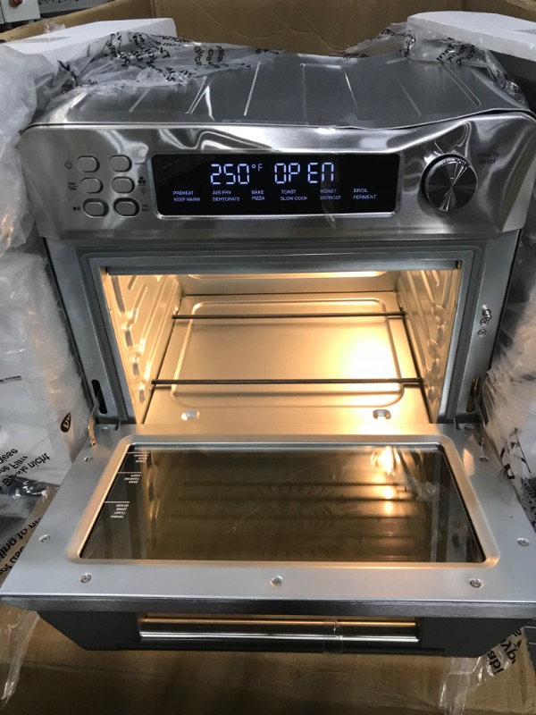 Photo 2 of ***DAMAGED******COSORI Air Fryer Toaster Oven Combo, 12-in-1 Convection Ovens Countertop, Stainless Steel, Smart, 6-Slice Toast, 12-inch Pizza, with Bake, Roast, Broil, 75 Recipes&Accessories Tray, Basket, 26.4QT 25L+Air fryer stainless steel