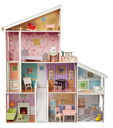 Photo 1 of Amazon Basics 4-Story Wooden Dollhouse with Furniture Accessories for 12-Inch Dolls
