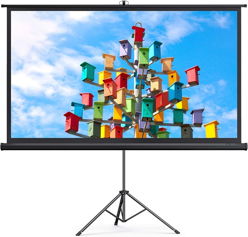 Photo 1 of Projector Screen with Stand, HYZ 120 inch Projector Screen 4K HD with Wrinkle-Free Design, Indoor Outdoor for Backyard Movie Night, Office Presentation(1.1Gain, 4:3, 160°Viewing Angle&Carry Bag)