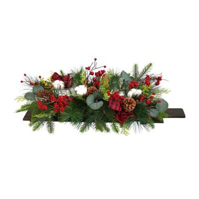 Photo 1 of 24" Holiday Berries, Pinecones & Eucalyptus Christmas Artificial Arrangement Cutting Board Wall Décor Or Table Arrangement A1845 By Nearly Natural