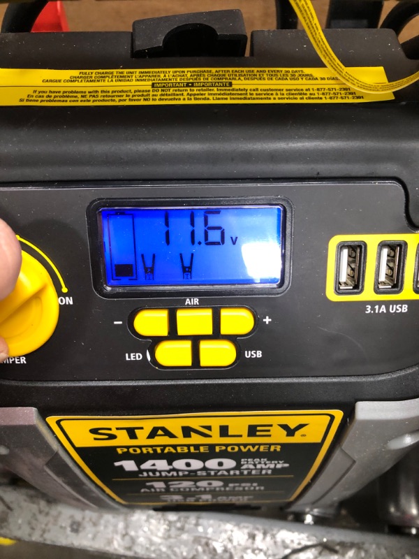 Photo 4 of STANLEY J7C09D Digital Portable Power Station Jump Starter: 1400/700 Instant Amps, 120 PSI Air Compressor, 3.1A USB Ports, Battery Clamps
