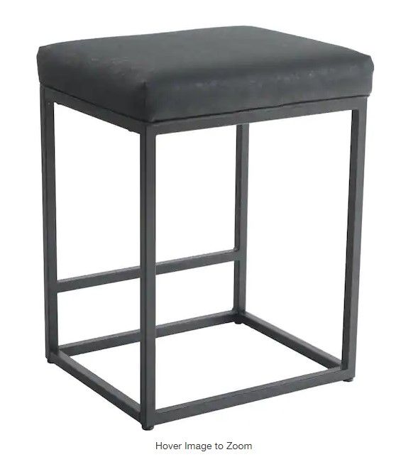 Photo 1 of 24 in. Black Backless Metal Frame Bar Stools with PU Leather Cushion
