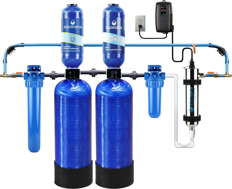 Photo 1 of Aquasana Whole House Water Filter System - Water Softener Alternative w/UV Purifier & EQ-304 Replacement 10-Inch, Sediment Pre-Filters for Whole House Water Filter Systems, White,4-Pack 10-Year Filter System + Conditioner + UV System + Filter Systems, Whi