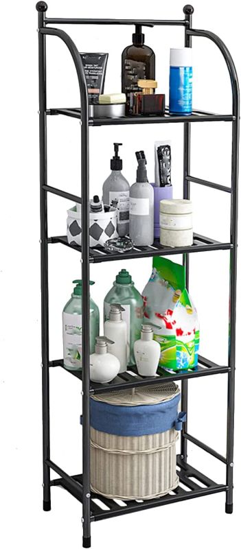 Photo 1 of **Missing Hardware**Narrow Bookshelf Carbon Steel 44 Inches Tall Bathroom Shelf, 5-Tier Book Shelf Bookcase Bathroom Shelves Freestanding Tower Storage Stand Unit for Living Room, Bedroom, Kitchen, Easy Assembly (Black)
