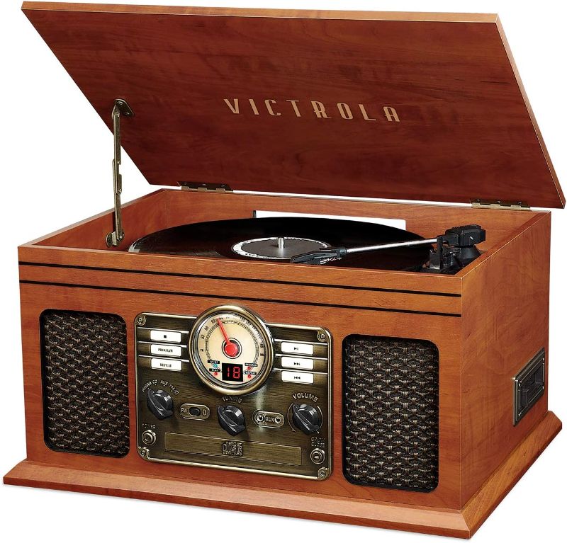 Photo 1 of TESTED FM RADIO WORKS**Victrola Nostalgic 7-in-1 Bluetooth Record Player & Multimedia Center with Built-in Speakers - 3-Speed Turntable, CD & Cassette Player, AM/FM Radio, USB | Wireless Music Streaming | Mahogany
