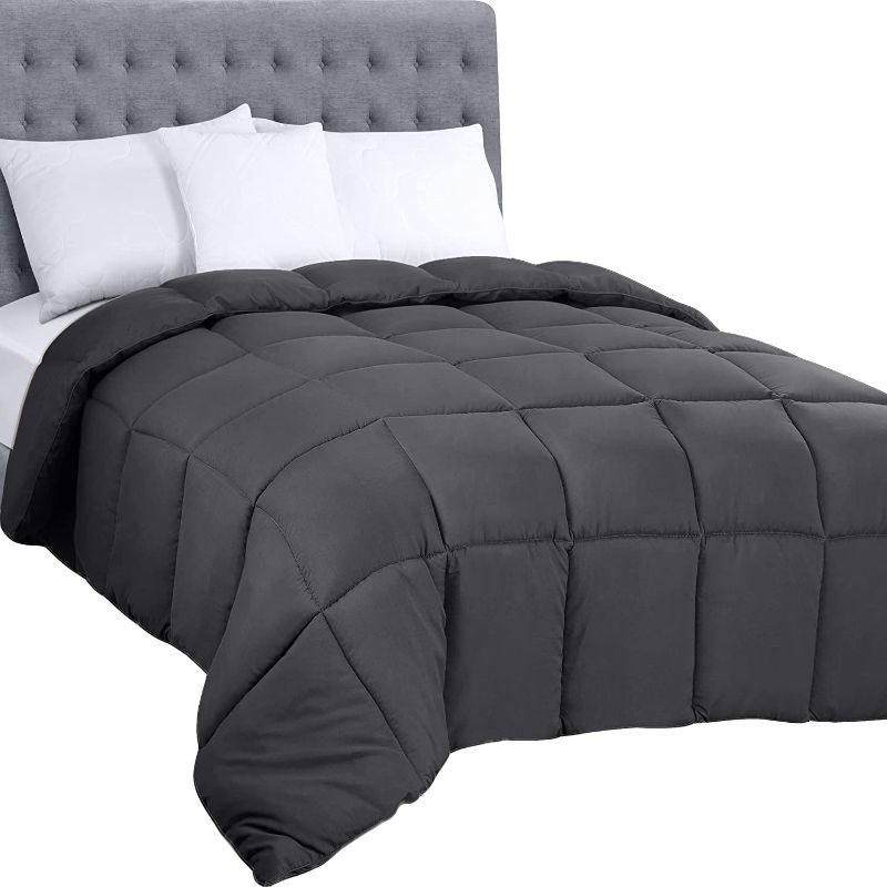 Photo 1 of  Soft Down - Plush Siliconized Fiberfill Duvet Insert - Box Stitched (Queen, Gray)