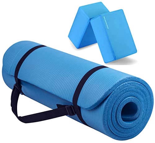 Photo 1 of BalanceFrom All-Purpose 1/2-Inch Extra Thick High Density Anti-Tear Exercise Yoga Mat with Carrying Strap and Yoga Blocks
