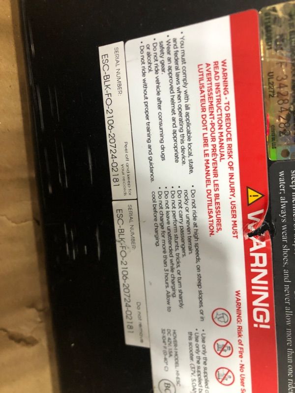 Photo 3 of ***PARTS ONLY*** Hover-1 Escape Electric Folding Scooter - 16 MPH Top Speed, 9 Mile Range, 250W Motor, 264lbs Max Weight, Electric/Mech Brakes, Cert. & Tested - Safe for Kids & Adults, Black
- Missing/loose hardware // Minor cosmetic damaged 