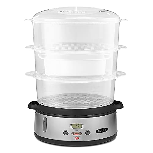Photo 1 of **opened**
BELLA 9.5 QT Triple Tier Digital Food Steamer, Healthy Fast Simultaneous Cooking, Stackable Baskets for Vegetables or Meats, Rice/Grains Tray, Auto Sh
