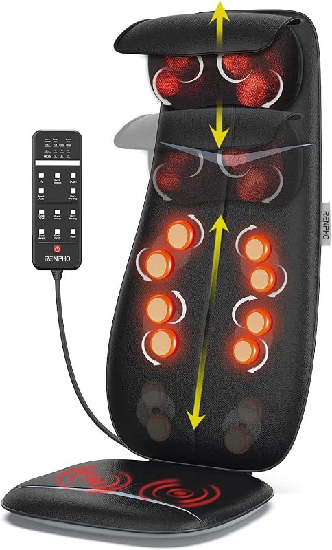 Photo 1 of **used**
Back Massager with Heat, RENPHO Height Adjustable Shiatsu Neck and Back Massage Chair Pad