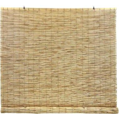 Photo 1 of **minor damage to reed**
Natural Cordless Light Filtering Bamboo Reed Blind Interior/Exterior Manual Roll-Up Shade 72 in. W x 72 in. L
