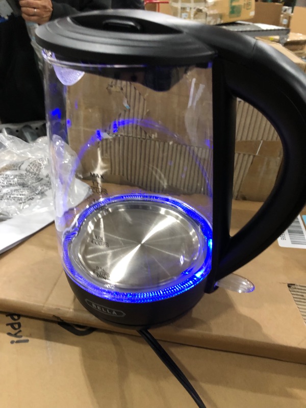 Photo 3 of BELLA 1.7 Liter Glass Electric Kettle, Quickly Boil 7 Cups of Water in 6-7 Minutes, Soft Blue LED Lights Illuminate While Boiling, Cordless Portable W
