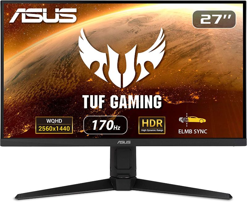 Photo 1 of ASUS TUF Gaming 27" 2K Monitor (VG27AQL1A) - QHD (2560 x 1440), IPS, 170Hz (Supports 144Hz), 1ms, Extreme Low Motion Blur, DisplayHDR, Speaker, G-SYNC Compatible, VESA Mountable, DisplayPort, HDMI
