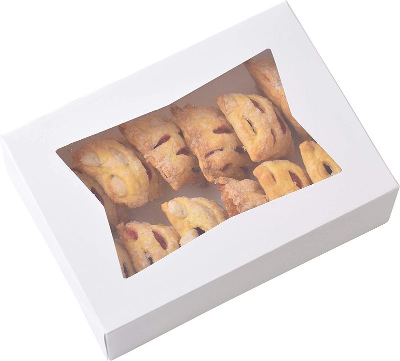 Photo 1 of 20 Pack - 8 Inch x 5 3/4 Inch x 2.5 Inch High Small, Auto pop-up, White Bakery Box with Window
