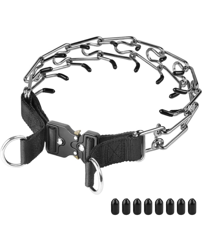 Photo 1 of Prong Collar for Dogs, Tactical Buckle Adjustment Belt Directly Adjusts Prong Collar Size (No Need Dismantle Chain Link) Choke Collar Very Suitable Small Medium Large Dogs Pinch Collar Training