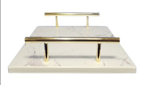 Photo 1 of 6 Gold Handle & White Faux Printed Marble Metal Decorative Table Tray 10" x 7.5"
