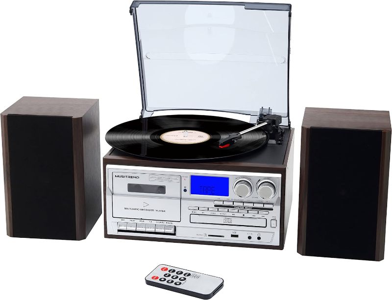 Photo 1 of ***SPEAKERS NOT FUNCTIONAL*** MUSITREND 10 in 1 Record Player with External Speakers,3 Speed Bluetooth Turntable Vinyl Player with CD/Cassette Play,AM/FM Radio, USB/SD Encoding,Aux-in/RCA Line Out
