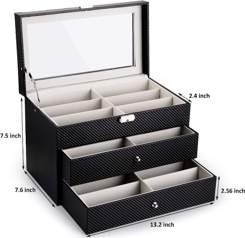 Photo 1 of Nicunom 18 Slots Sunglasses Organizer Collector Eyeglasses Sunglass Glasses Storage Box Eyeglasses Eyewear Display Case with Drawer, Lockable, Black