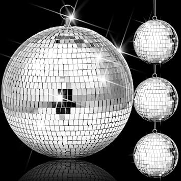 Photo 1 of 4 pack Large Disco Ball Silver Hanging Disco Balls Reflective Mirror Ball Ornament for Party Holiday Wedding Dance and Music Festivals Decor Club Stage Props DJ Decoration (12 Inch, 3 Inch)
