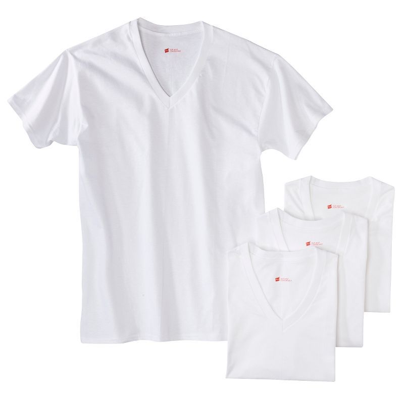 Photo 1 of Hanes Men's 4pk Slim Fit V-Neck T-Shirt - White Size L 

