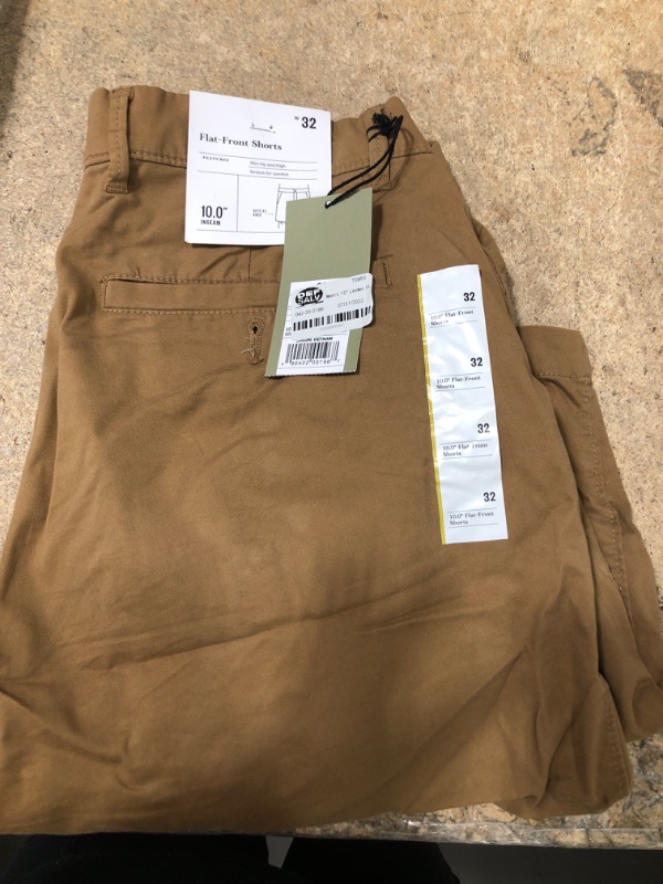 Photo 2 of Men's 10.5 Linden Flat Front Shorts - Goodfellow & Co Khaki 32, Brown
