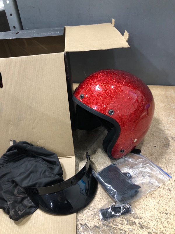 Photo 2 of Daytona Helmets 3/4 Shell Open Face Motorcycle Helmet – DOT Approved [Metal Flake] Red Size Small
