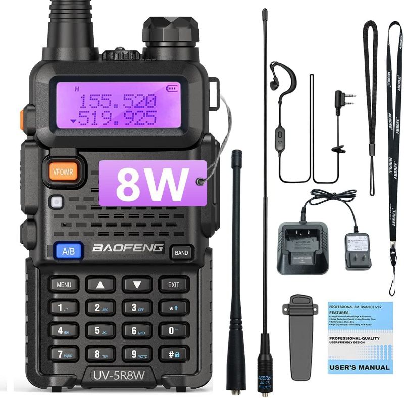 Photo 1 of BaoFeng UV-5R 8W High Power Two Way Radio Ham Radio Dual Band Portable Radio Tri-Power Handheld Walkie Talkies with AR-771 Antenna
2 PACK