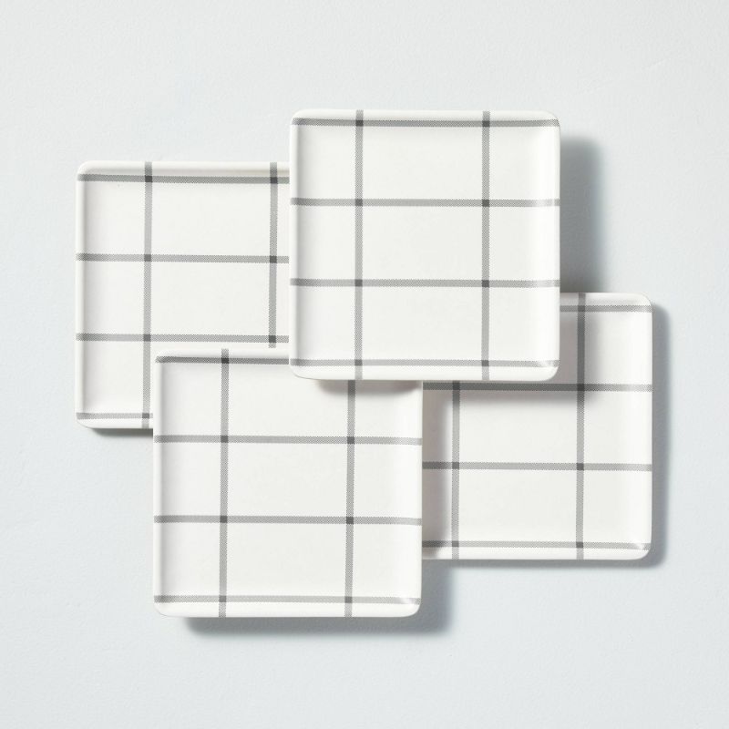 Photo 1 of 4pk Grid Pattern Bamboo-Melamine Appetizer Plate Set Gray/Cream - Hearth & Hand™ with Magnolia
