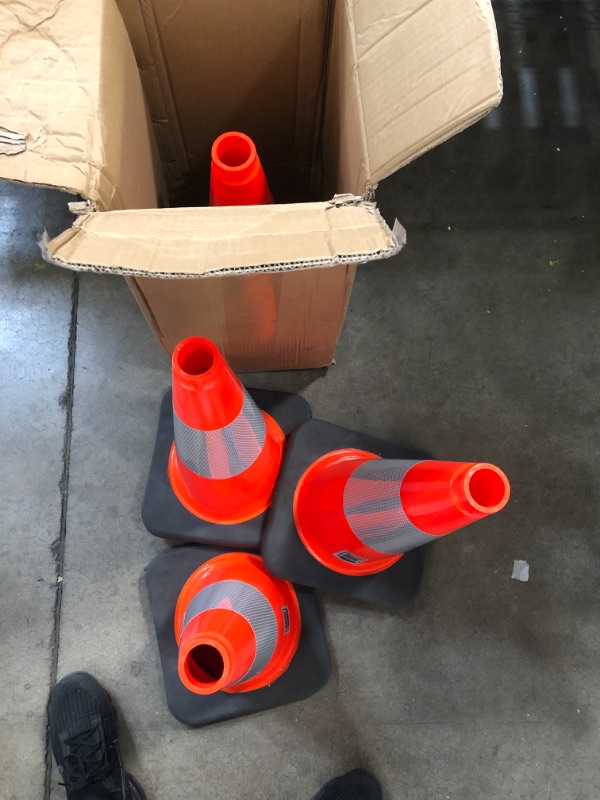 Photo 3 of (5 Cones) BESEA 18" inch Orange PVC Safety Traffic Cone Black Base Construction Road Parking Cones with 6" Reflective Collars
