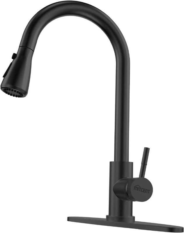 Photo 1 of 
Mitcent Kitchen Faucet with Pull Down Sprayer 16 Inch, Matte Black, with Deck Plate, High Arc Single Handle, 1 or 3 Holes, Stainless Steel for Kitchen Sink
