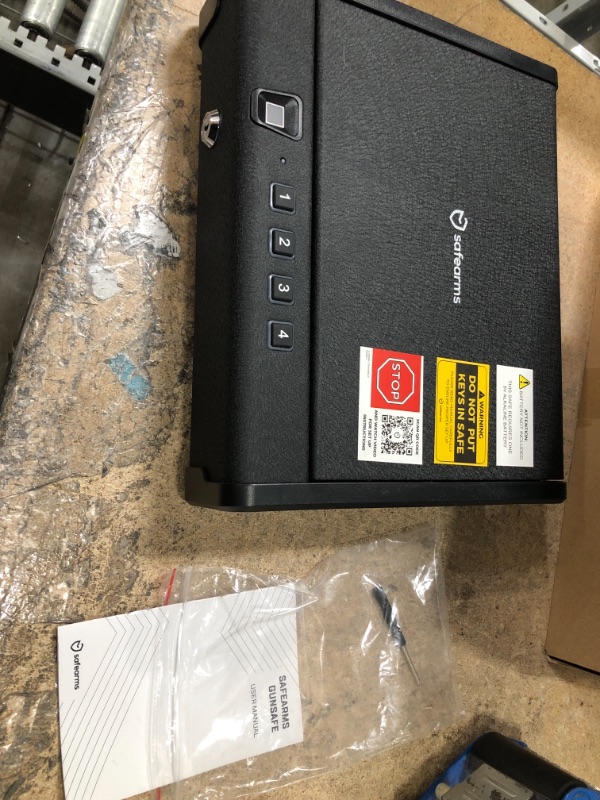Photo 1 of KAER Biometric Gun Safes for Pistols, Quick Access Biometric Fingerprint Safe with Mute Function,LED Light,Two Handguns Capacity Pistol Safe for Home Bedside Nightstand and Car Biometric Unlock for 2 Handguns-L