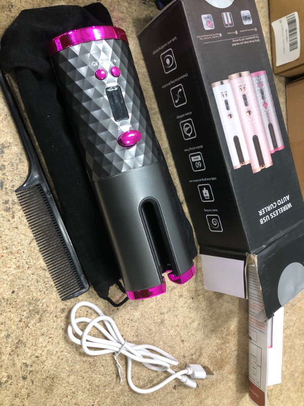 Photo 2 of Automatic Curling Iron, Cordless Hair Curler w/ 6 Temp & Timer, Portable Curling Iron, USB Rechargeable Rotating Barrel Curling Wand, Fast Heating & Auto Shut Off
