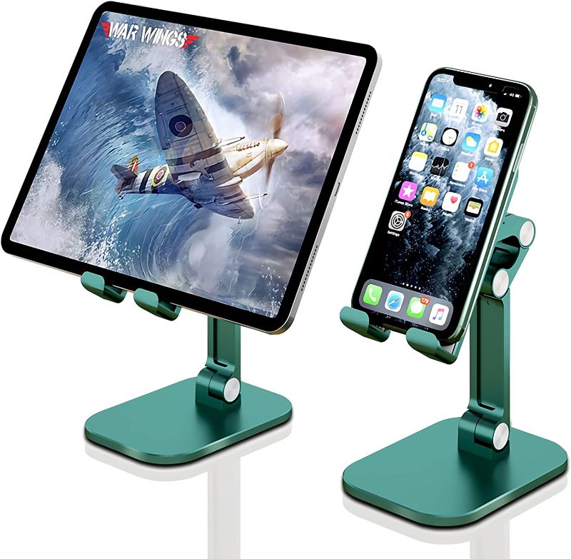 Photo 1 of KUAW Cell Phone Stand, Angle Height Adjustable Phone Stand for Desk, Thick Case Friendly Phone Holder Stand for Desk, iPhone/Ipad/All Mobile Phones,Foldable Cell Phone Stand (Green)
