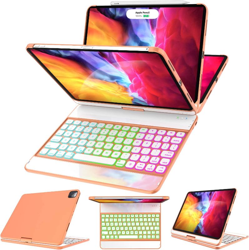 Photo 1 of GreenLaw iPad Pro 11 inch 2020/2018 Case with Keyboard - 360° Rotatable-17 Backlit Color-Support Wake/Sleep-Wireless Keyboard Case for iPad Pro 11 2nd/ 1st Generation, Papaya
